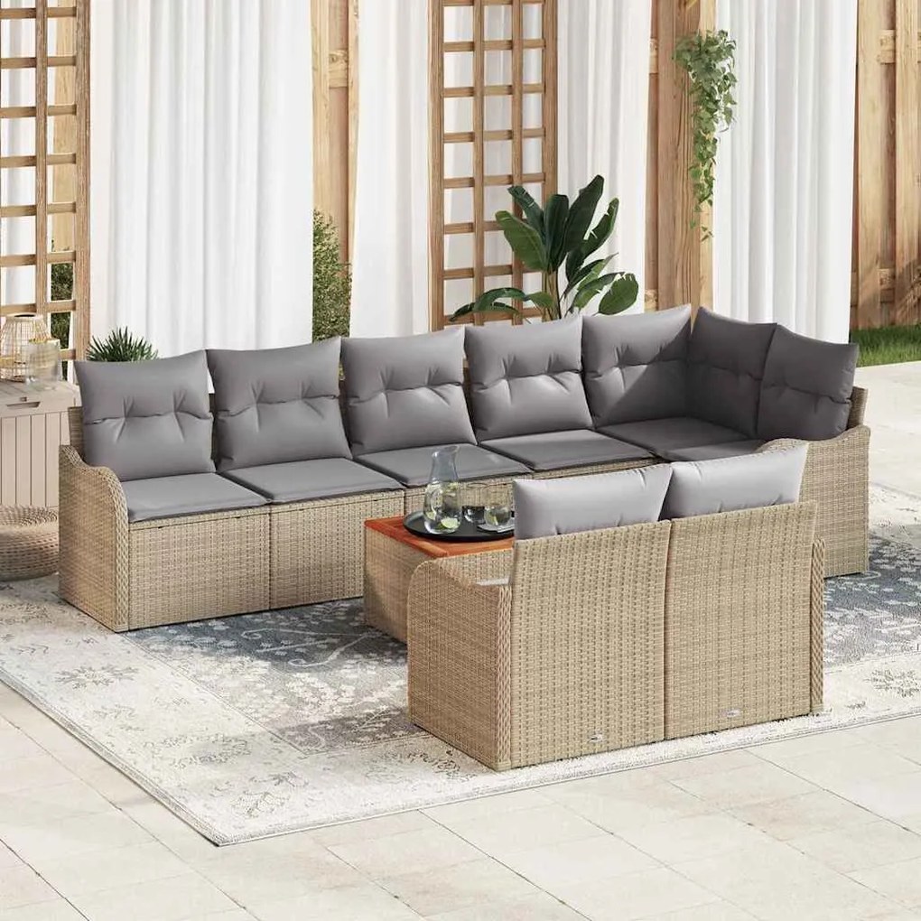 vidaXL Σετ Καναπέ Κήπου 9 pcs Μπεζ Πολυ ράταν