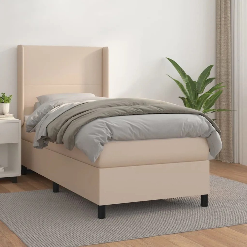 vidaXL Κρεβάτι Boxspring με Στρώμα Καπουτσίνο 90x190εκ.από Συνθ. Δέρμα