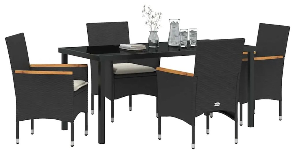 vidaXL Σέτ φαγητού για κήπο με μαξιλάρι 5 pcs Μαύρο Πολυ ράταν