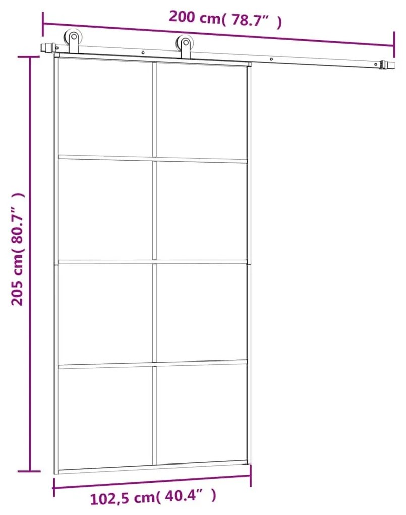 Συρόμενη Πόρτα με Μηχανισμό 102,5x205 εκ. Γυαλί ESG &amp; Αλουμίνιο - Μαύρο