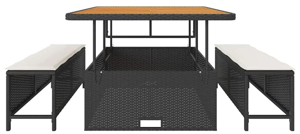 vidaXL Σέτ φαγητού για κήπο Μαύρο συνθετικό ρατάν