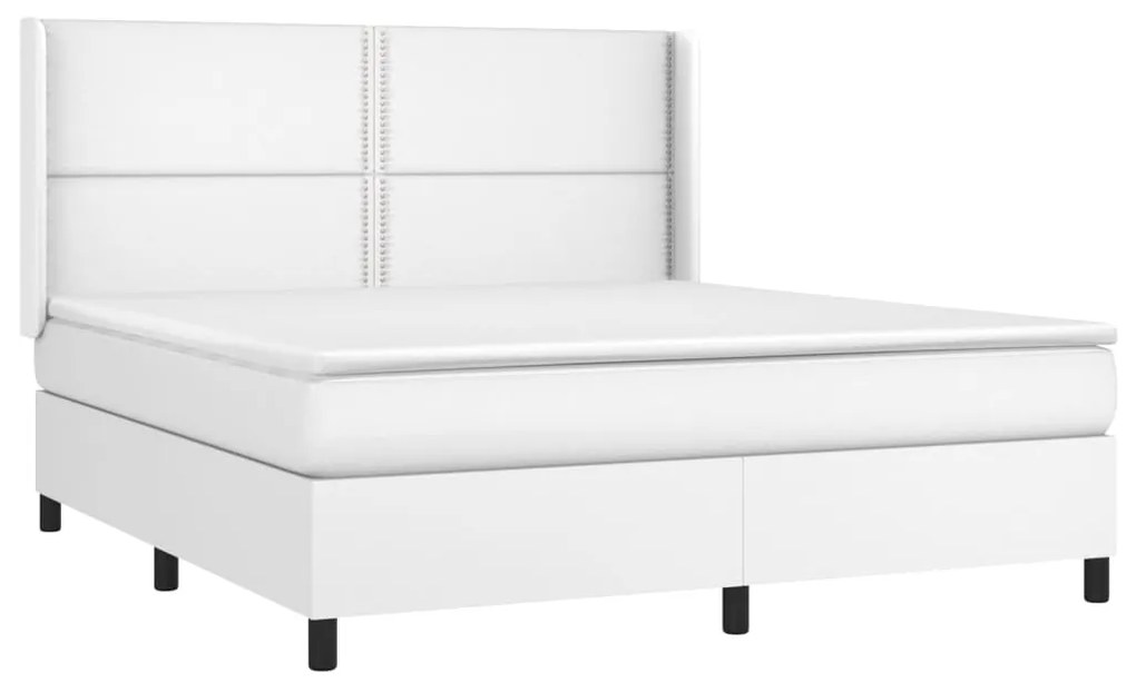 vidaXL Κρεβάτι Boxspring με Στρώμα & LED Λευκό 180x200 εκ. Συνθ. Δέρμα