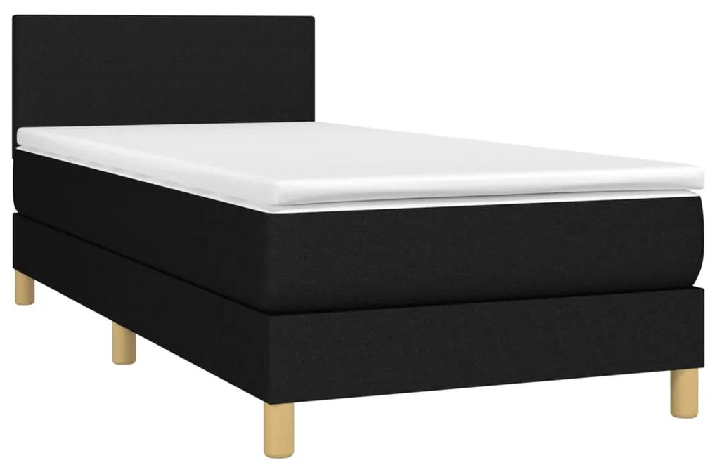 Κρεβάτι Boxspring με Στρώμα &amp; LED Μαύρο 80x200 εκ. Υφασμάτινο - Μαύρο