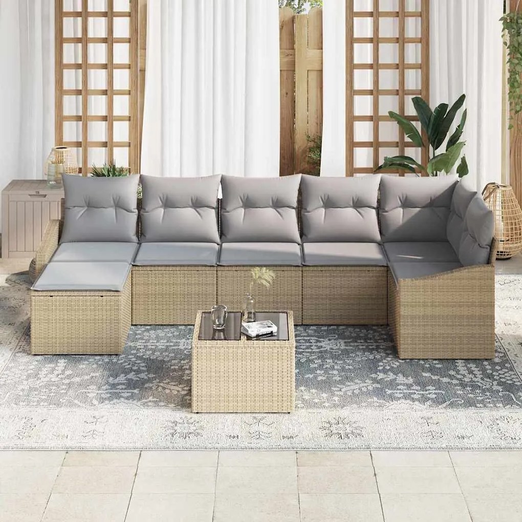 vidaXL Σετ Καναπέ Κήπου 8 pcs Μπεζ Πολυ ράταν