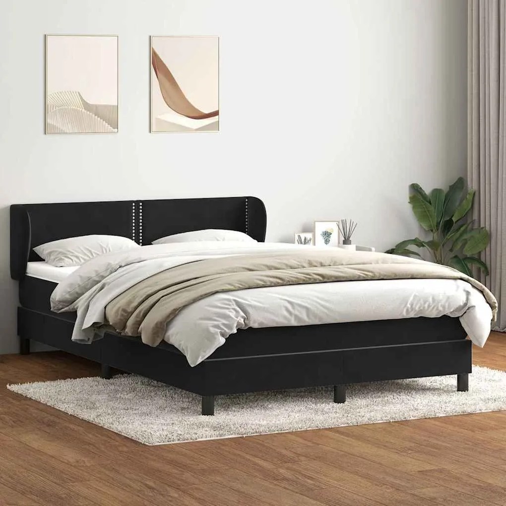 Box Spring Κρεβάτι με στρώμα Μαύρο 140x220 cm Βελούδινο - Μαύρο