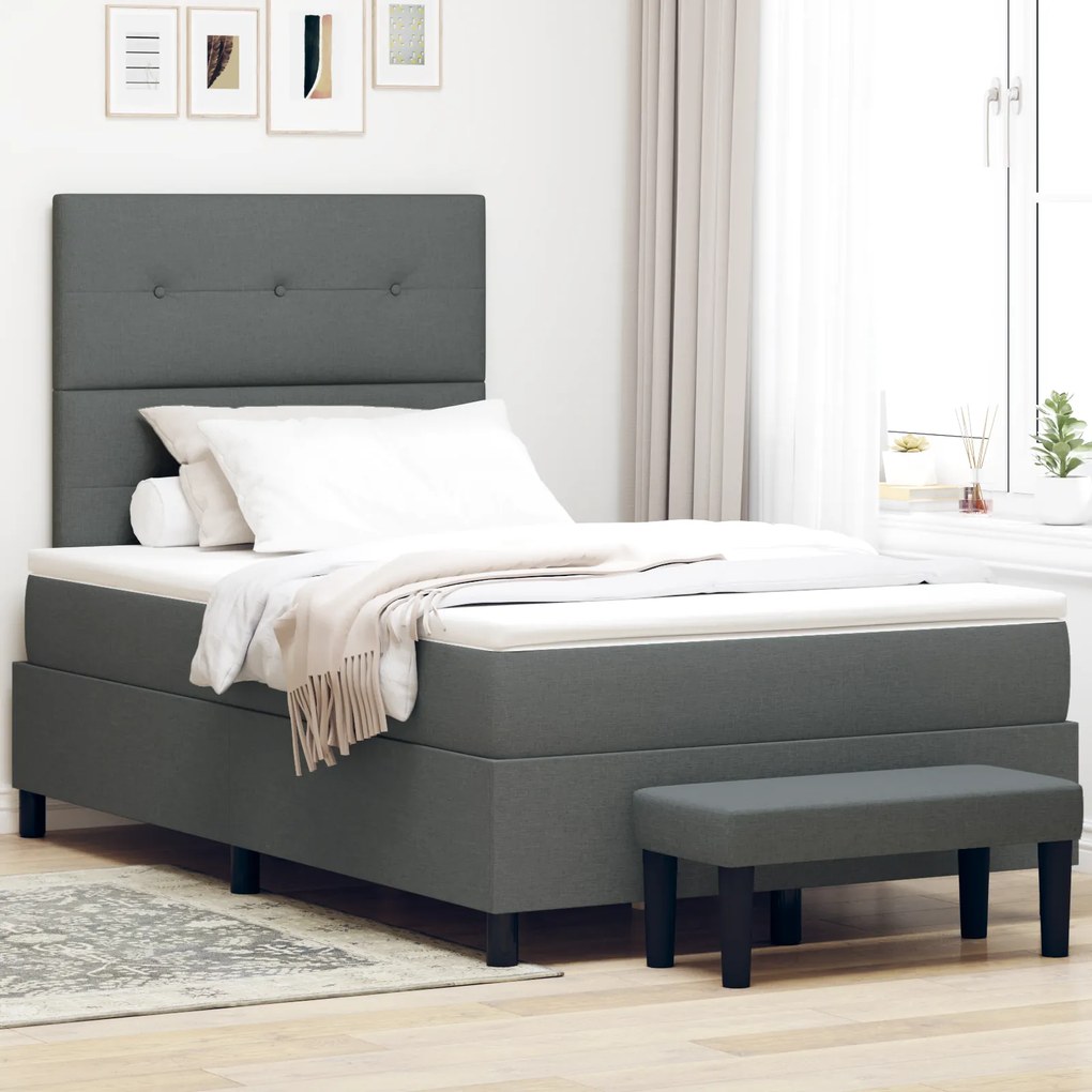 vidaXL Κρεβάτι Box Spring με Στρώμα & Πάγκο Σκούρος Γκρι 120x190 εκ Ύφασμα