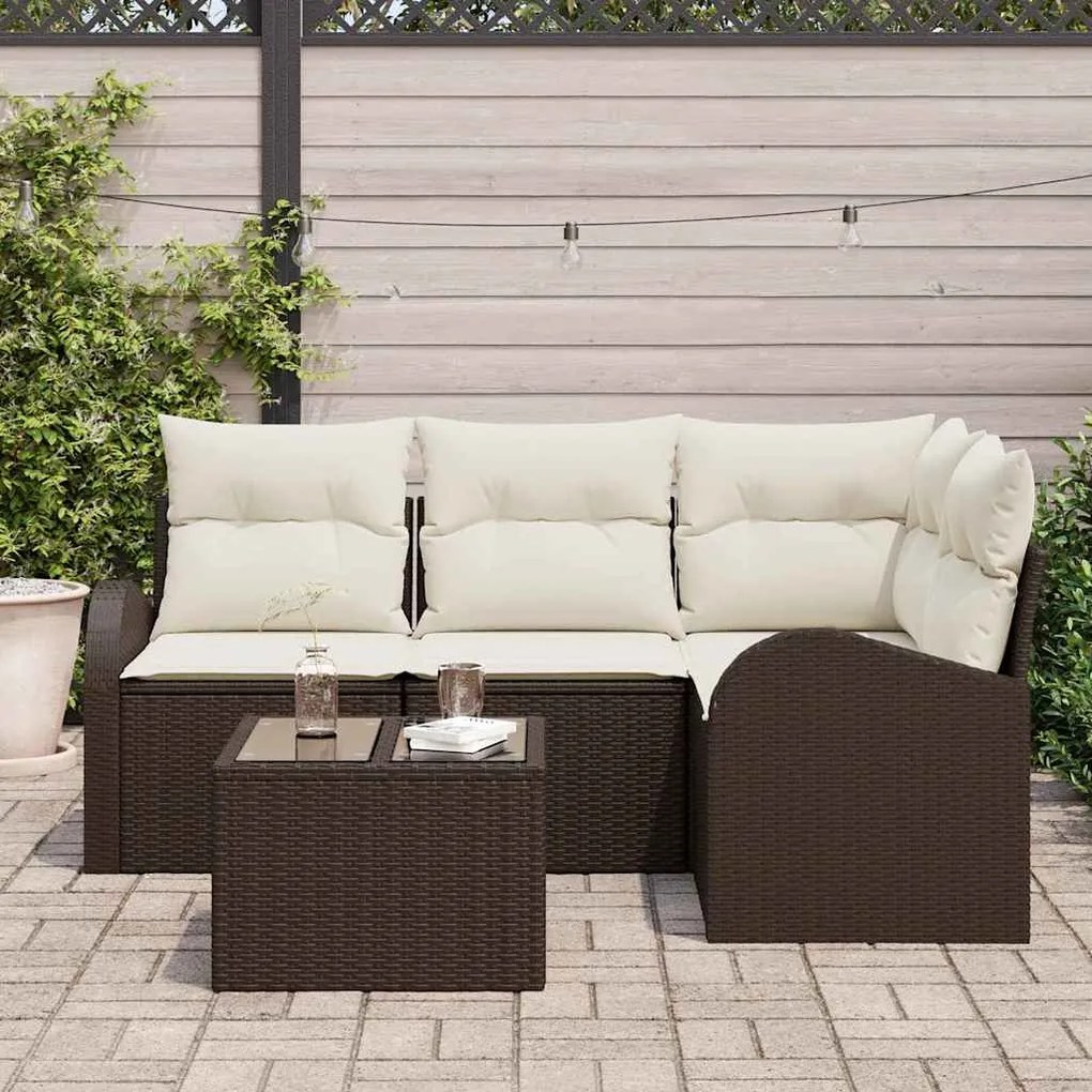 vidaXL Σετ Καναπέ Κήπου με μαξιλάρι 5 pcs Καφέ Πολυ ράταν