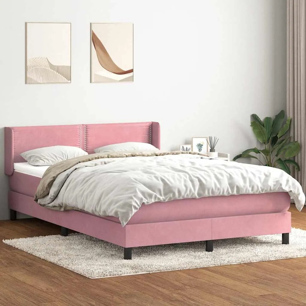 Κρεβάτι Boxspring με Στρώμα Ροζ 140x210 εκ. Βελούδινο