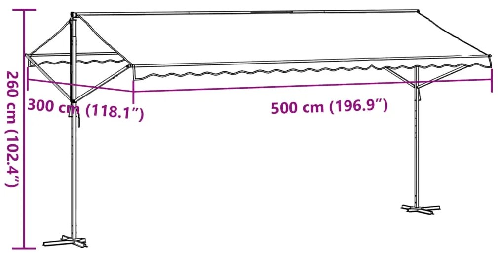 Τέντα Μεταφερ. με Βραχίονες Μπλε/Λευκή 500x300 εκ Ύφασμα/Ατσάλι - Μπλε