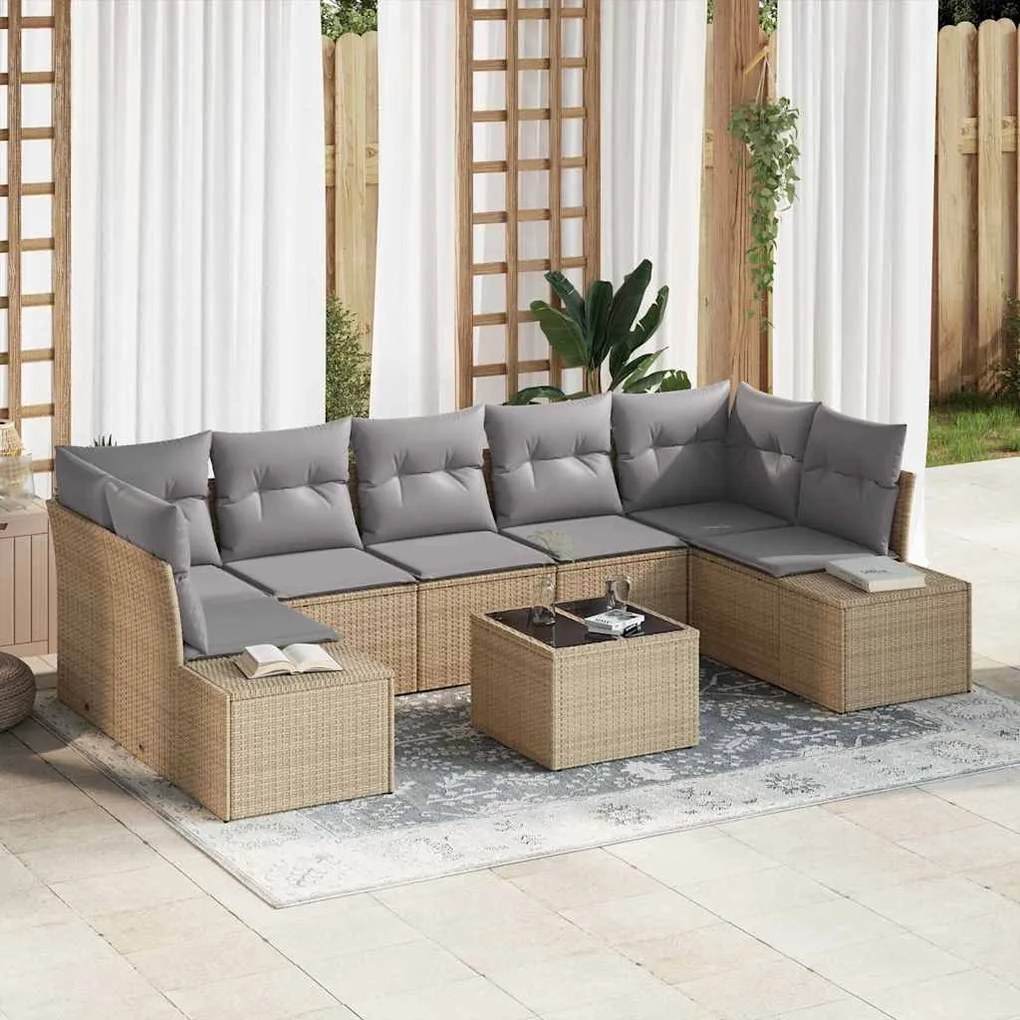 vidaXL Σετ Καναπέ Κήπου 8 pcs Μπεζ Πολυ ράταν