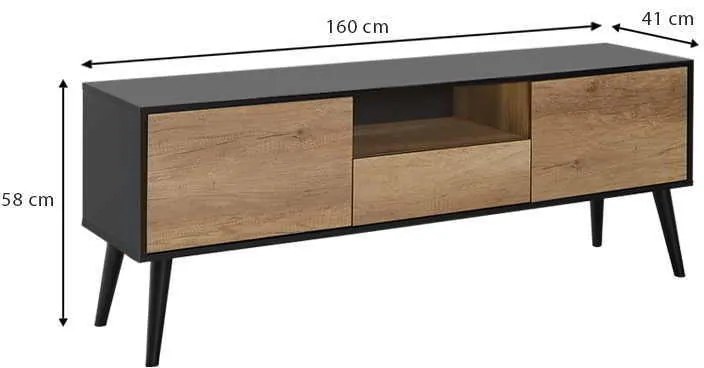Έπιπλο τηλεόρασης Style Megapap από μελαμίνη χρώμα μαύρο - tori 160x41x58εκ.