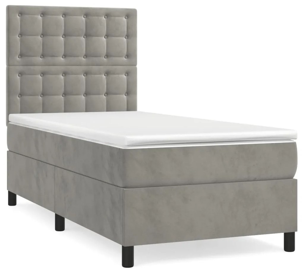 Κρεβάτι Boxspring με Στρώμα Ανοιχτό Γκρι 100x200 εκ. Βελούδινο - Γκρι