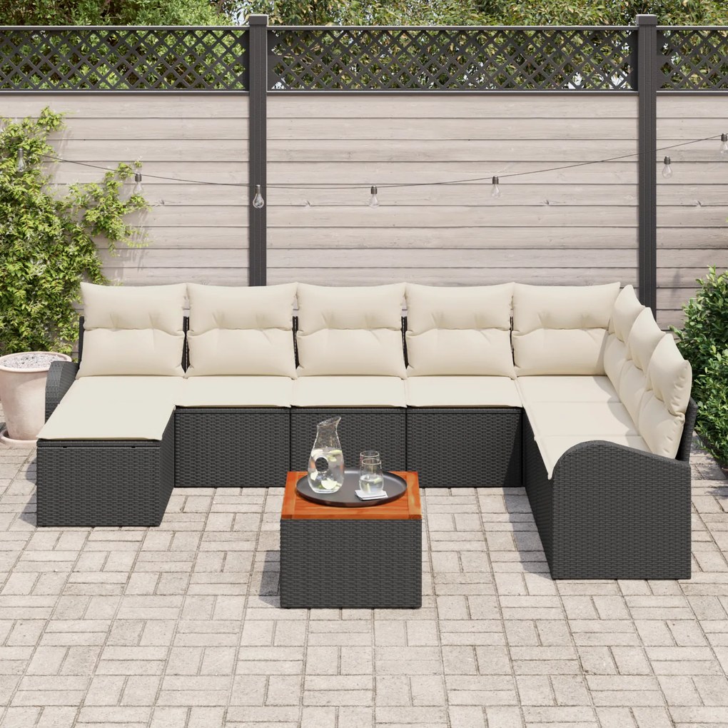 vidaXL Σετ Καναπέ Κήπου 9 pcs Μαύρος, λευκός
