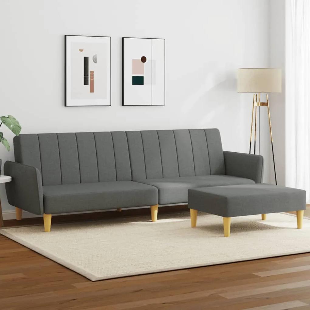 Καναπές Κρεβάτι Διθέσιος με Υποπόδιο Σκούρο Γκρι Υφασμάτινος
