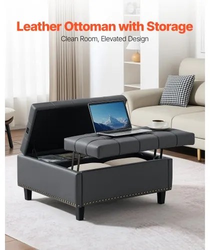 VEVOR 31 in Square Leather Ottoman with Storage Coffee Table for Living Room