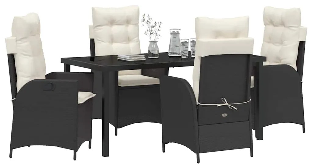 vidaXL Σέτ φαγητού για κήπο με μαξιλάρι 5 pcs Μαύρο συνθετικό ρατάν