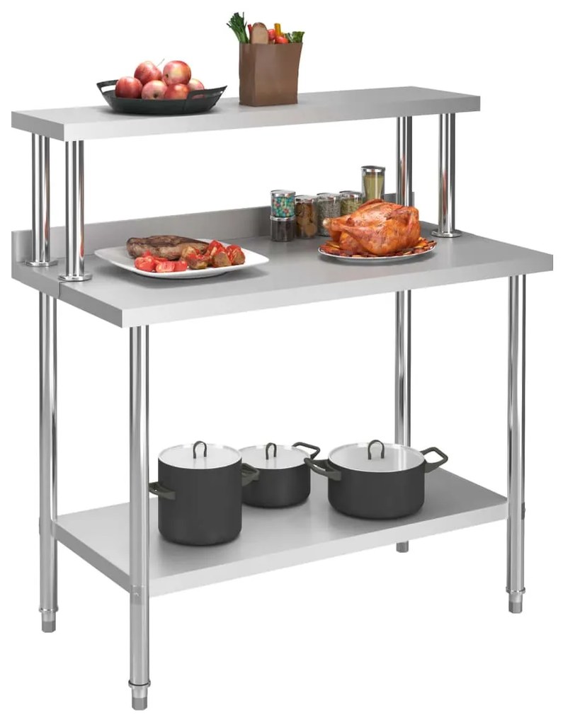 vidaXL Τραπέζι Εργασίας Κουζίνας με Ράφι 120x60x120 εκ. Ανοξ. Ατσάλι