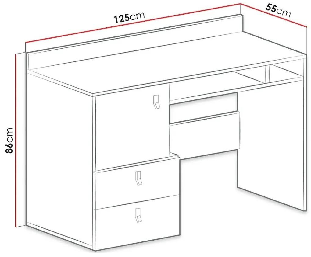 Τραπέζι γραφείου Omaha H108, Με πόρτες, Με συρτάρια, Με ράφι πληκτρολογίου, Ο αριθμός των θυρών: 1, Αριθμός συρταριών: 2, 78x125x55cm, 43 kg