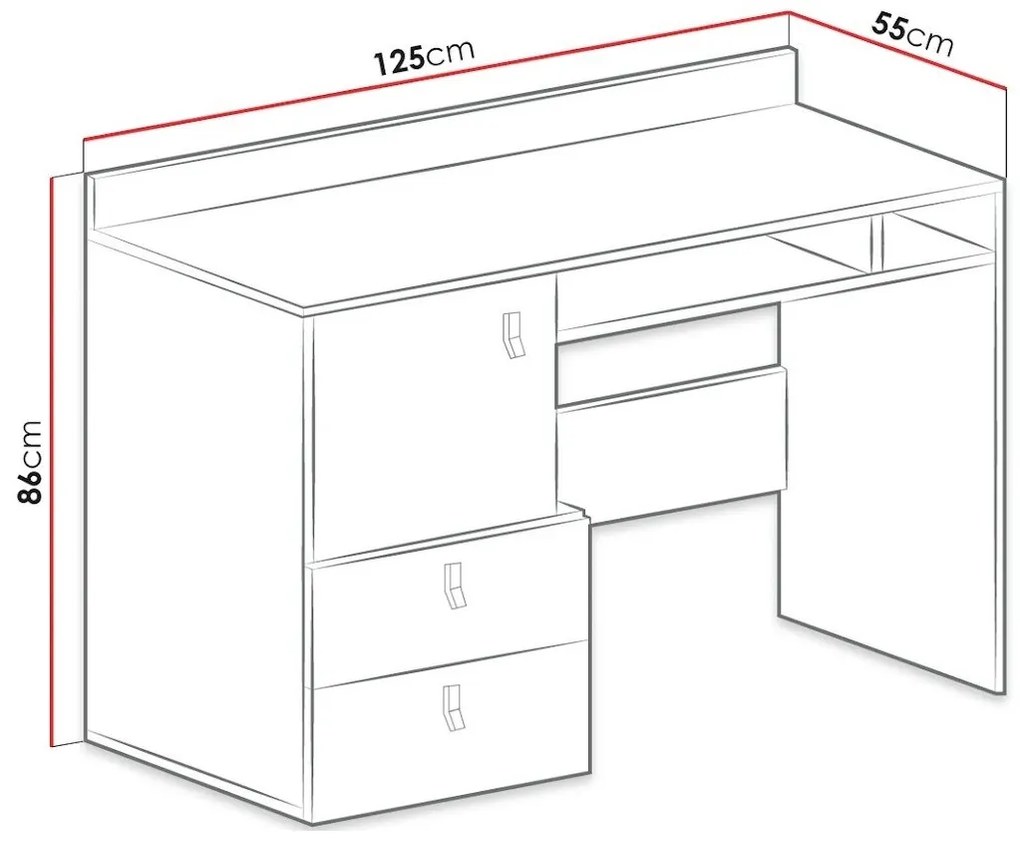 Τραπέζι γραφείου Omaha H108, Με συρτάρια, Με ράφι πληκτρολογίου, Με πόρτες, Ο αριθμός των θυρών: 1, Αριθμός συρταριών: 2, 78x125x55cm, 43 kg