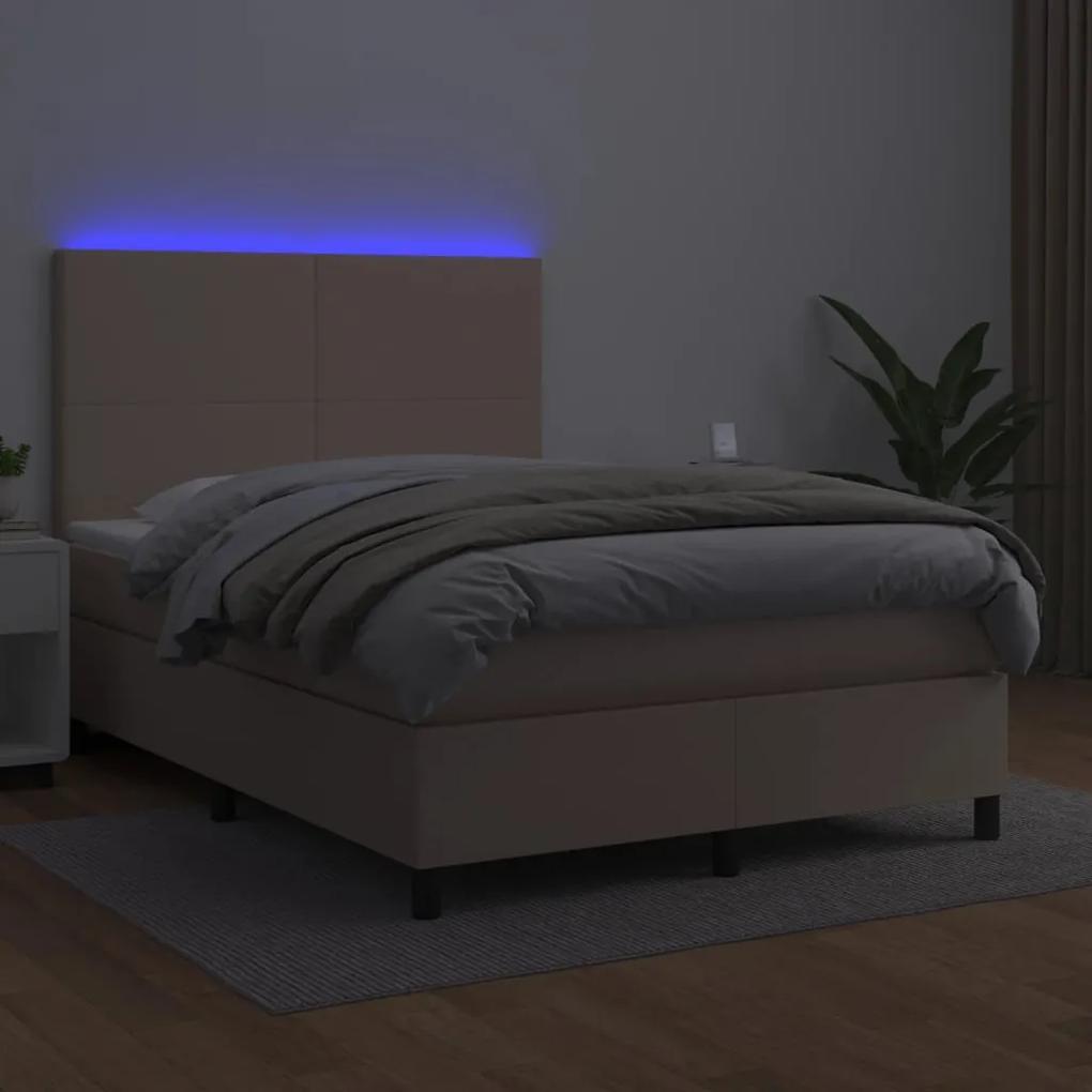 vidaXL Κρεβάτι Boxspring Στρώμα&LED Καπουτσίνο 140x190 εκ. Συνθ. Δέρμα