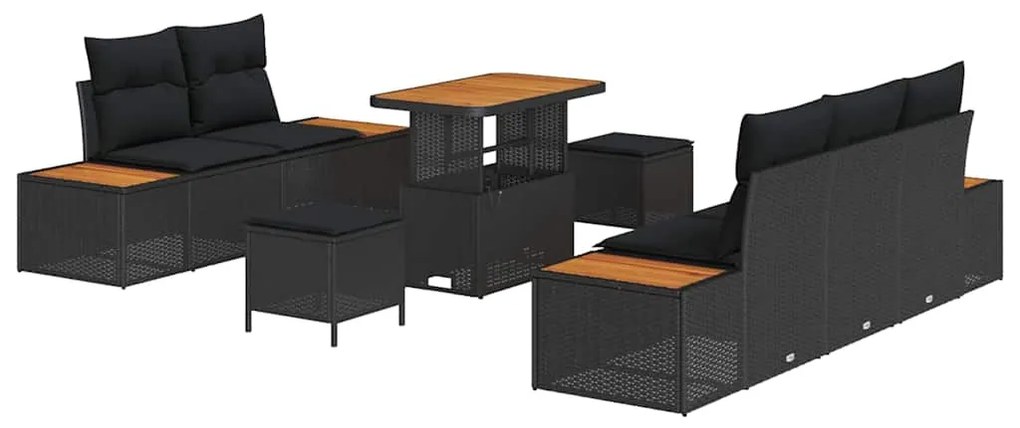 vidaXL Σετ Καναπέ Κήπου με μαξιλάρι 8 pcs Μαύρο Πολυ ράταν