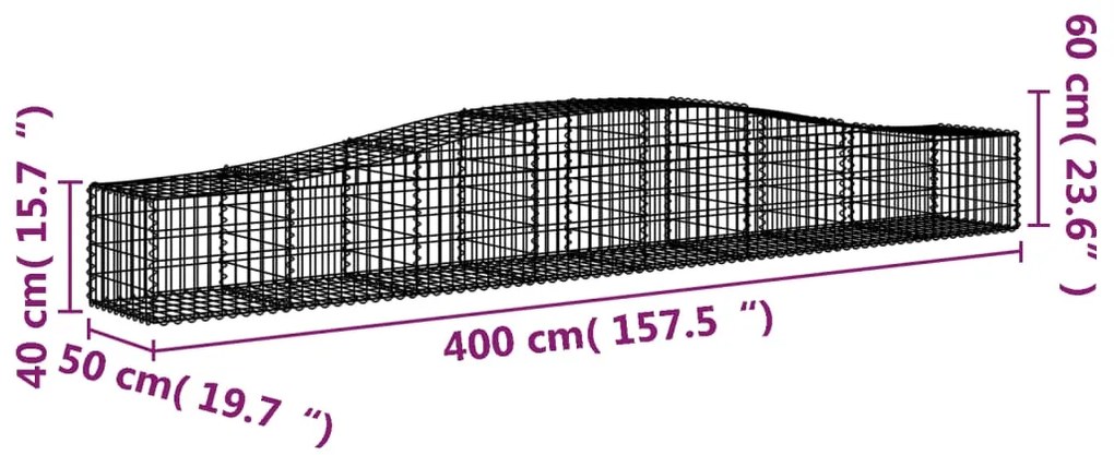 Συρματοκιβώτια Τοξωτά 4 τεμ. 400x50x40/60 εκ. Γαλβαν. Ατσάλι - Ασήμι