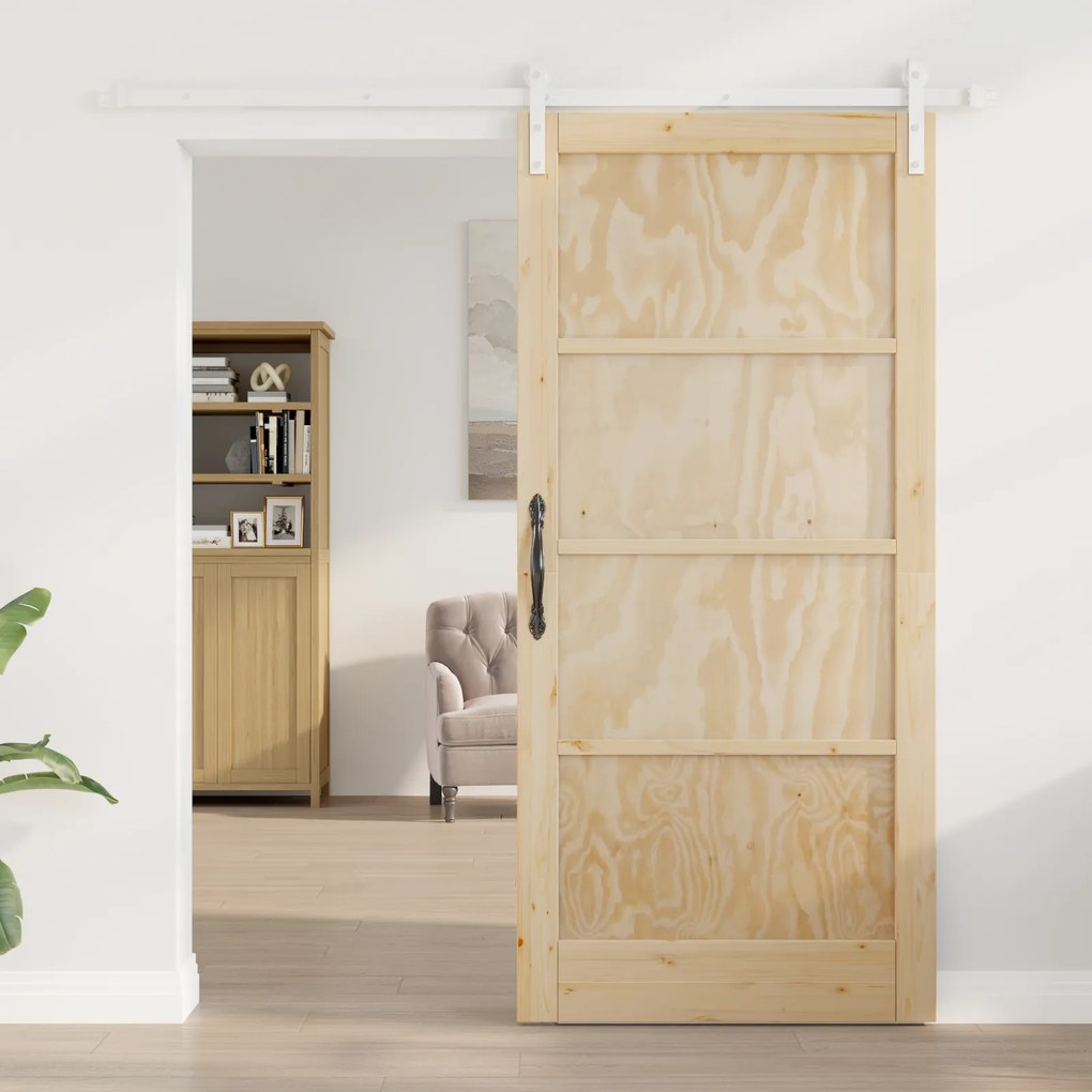 vidaXL Συρόμενη Πόρτα  με Σετ Υλικών 93x202 εκ. Συμπαγής Ξύλο Πεύκος