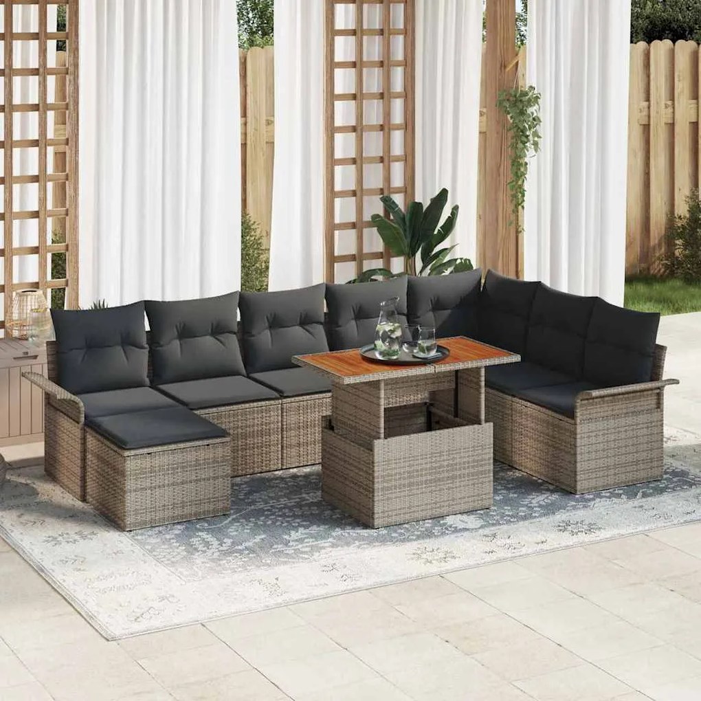 vidaXL Σετ Καναπέ Κήπου με μαξιλάρι 9 pcs Γκρι