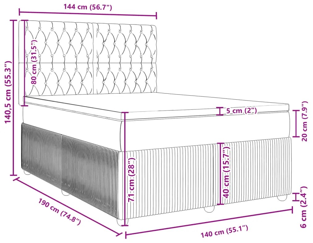 Κρεβάτι Boxspring με Στρώμα Ροζ 140x190 εκ. Βελούδινο - Ροζ