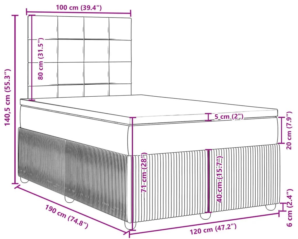 Κρεβάτι Boxspring με Στρώμα Taupe 120x190 εκ. Υφασμάτινο - Μπεζ-Γκρι