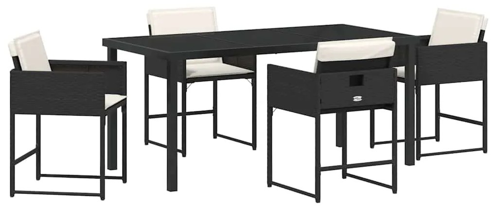 vidaXL Σέτ φαγητού για κήπο με μαξιλάρι 5 pcs Μαύρο Πολυ ράταν