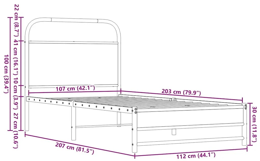 Πλαίσιο Κρεβατιού Χωρ. Στρώμα Καφέ Δρυς 107x203 εκ Επ. Ξύλο - Καφέ