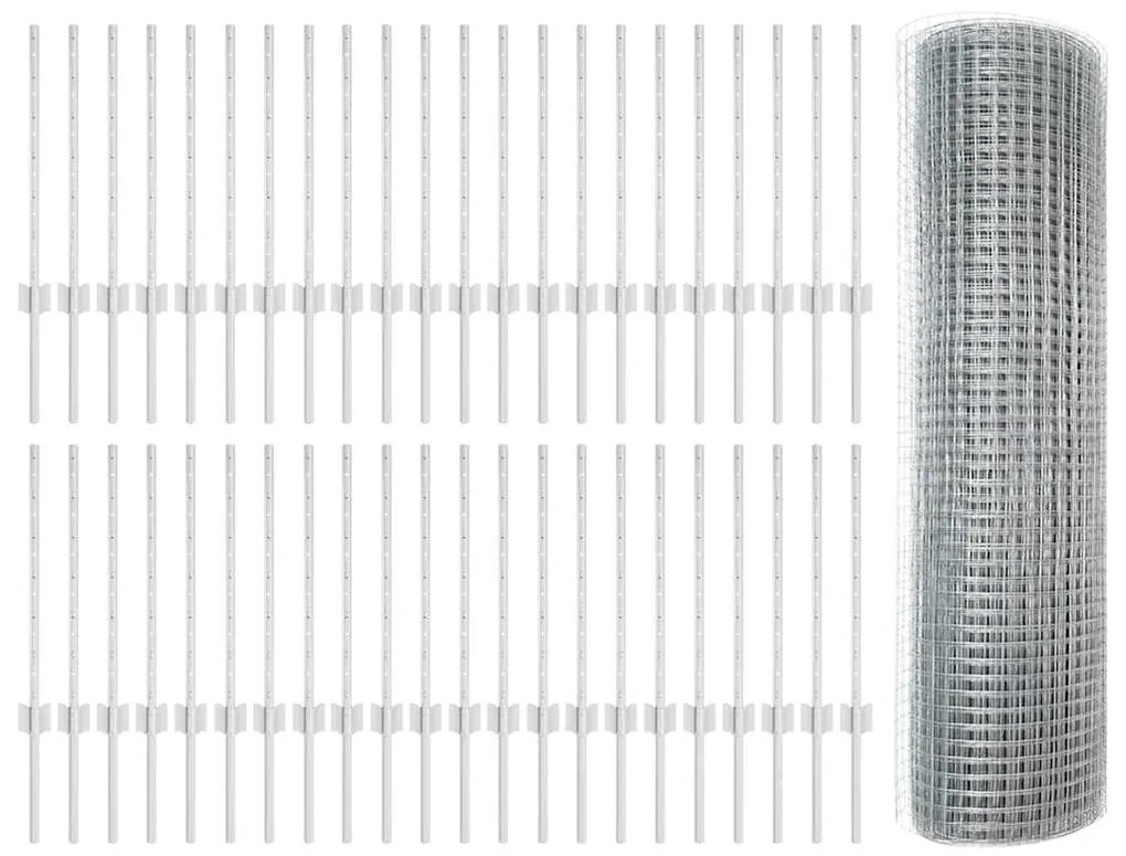 vidaXL Φράχτης με Στήλες. Ασημί 0.6 x 100 μ Ατσάλι
