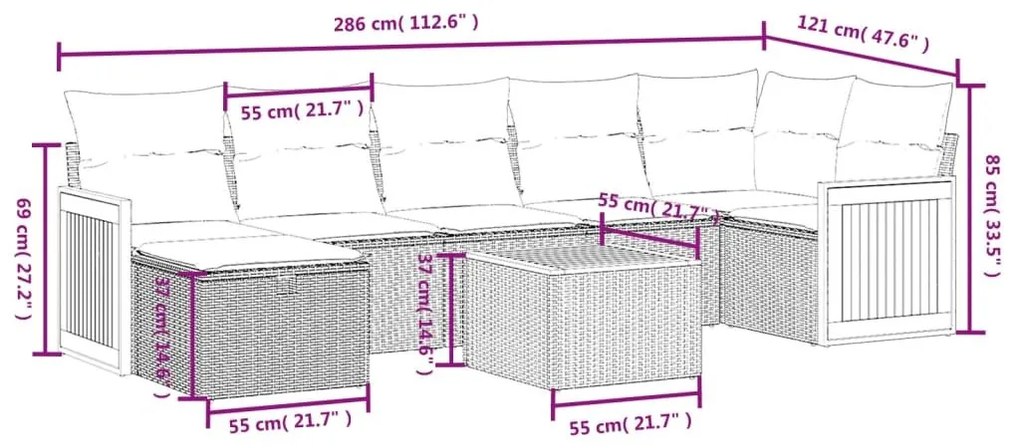 Σετ Καναπέ Κήπου 8 τεμ. Μικτό Μπεζ Συνθετικό Ρατάν με Μαξιλάρια - Μπεζ