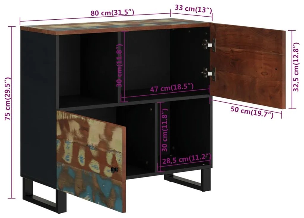 Ντουλάπι με 2 Πόρτες 80x33x75 εκ. από Μασίφ Ανακυκλωμένο Ξύλο - Πολύχρωμο