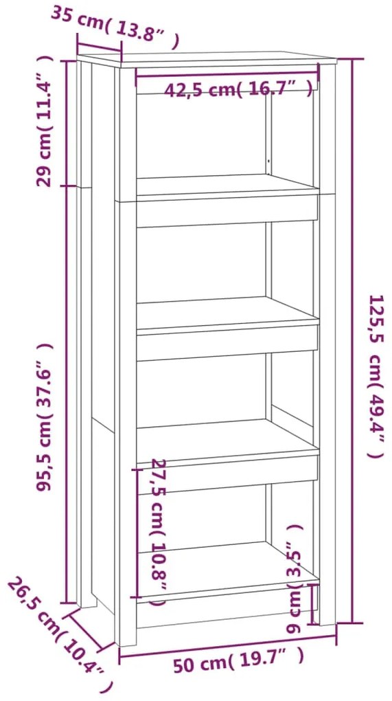 ΒΙΒΛΙΟΘΗΚΗ 50 X 35 X 125,5 ΕΚ. ΑΠΟ ΜΑΣΙΦ ΞΥΛΟ ΠΕΥΚΟΥ 821709