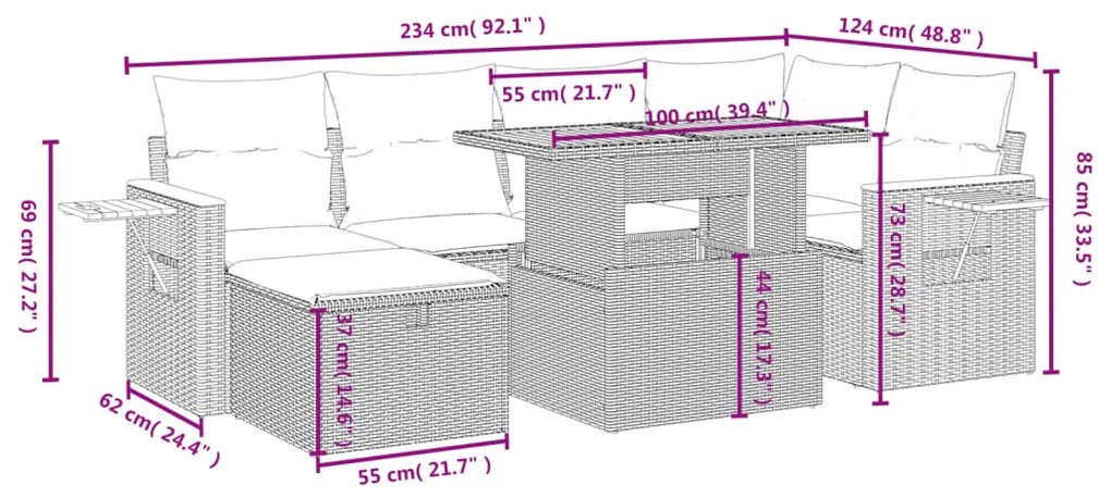 vidaXL Σετ Σαλονιού Κήπου 7 τεμ. Γκρι Συνθετικό Ρατάν με Μαξιλάρια