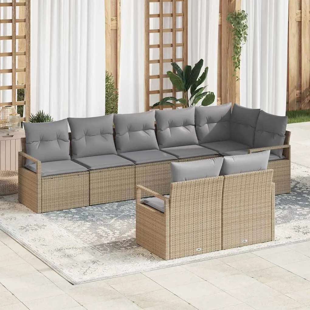 vidaXL Σετ Καναπέ Κήπου 8 pcs Μπεζ Πολυ ράταν