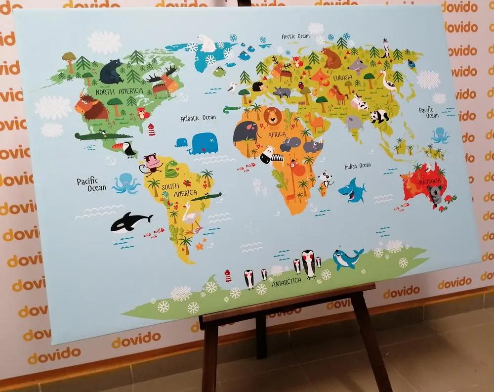 Εικόνα στο φελλό ενός παιδικού παγκόσμιου χάρτη με ζώα - 90x60  arrow