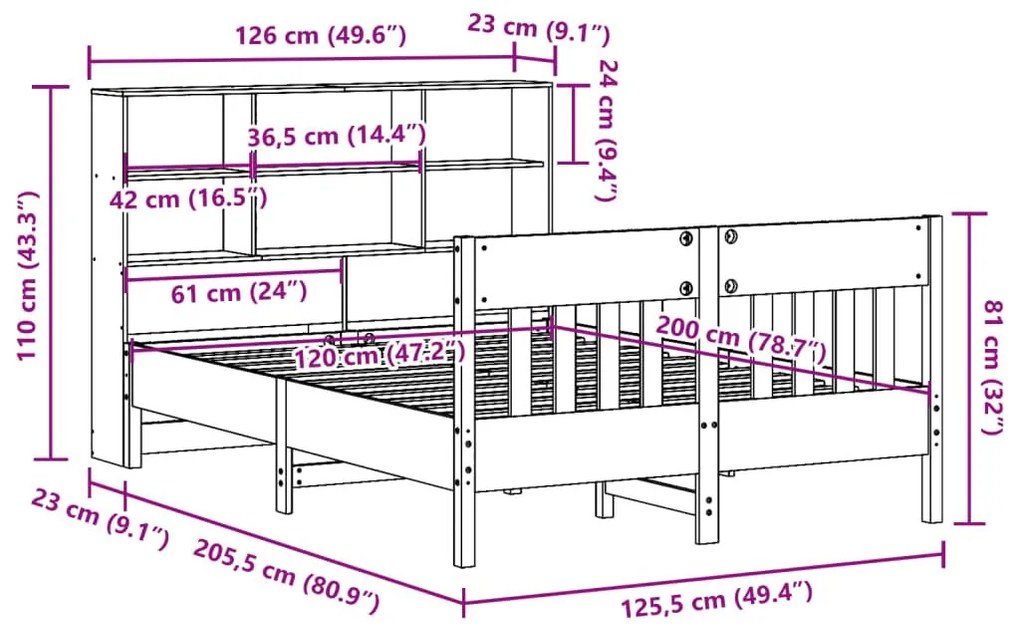 Σκελετός Κρεβατιού Χωρίς Στρώμα 120x200 εκ Μασίφ Ξύλο Πεύκου - Καφέ