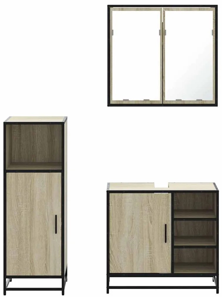 vidaXL Σετ Επίπλων Μπάνιου 3 Τεμαχίων Sonoma Δρυς Επεξεργασμένο Ξύλο