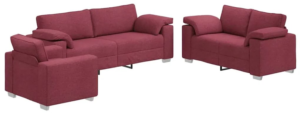 vidaXL Καναπές 3 pcs Κόκκινο Άνεμο Ύφασμα μείγματος λινών