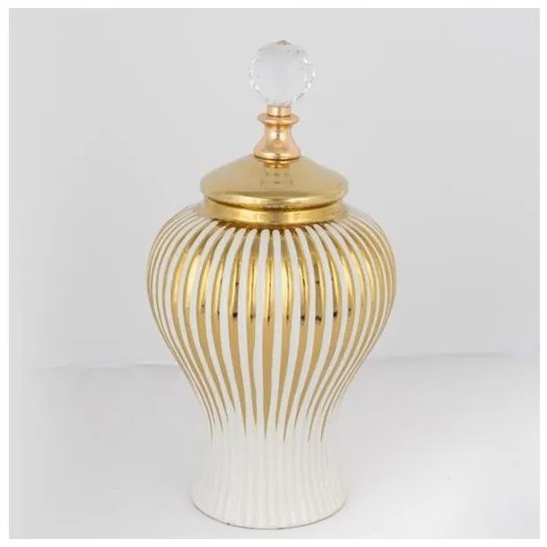 Βάζο Με Καπάκι Κεραμικό Λευκό Χρυσό 17.5x35cm 752-20081 Estheti-752-20081-Λευκό-Χρυσό 752-20081
