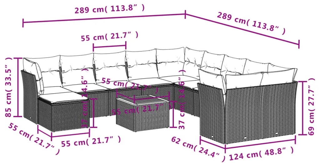 vidaXL Σαλόνι Κήπου Σετ 12 τεμ. Μπεζ Συνθετικό Ρατάν με Μαξιλάρια