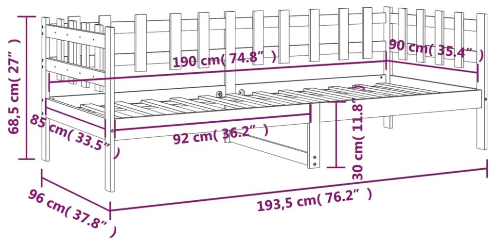 Καναπές Κρεβάτι Μαύρος 90 x 190 εκ. από Μασίφ Ξύλο Πεύκου - Μαύρο