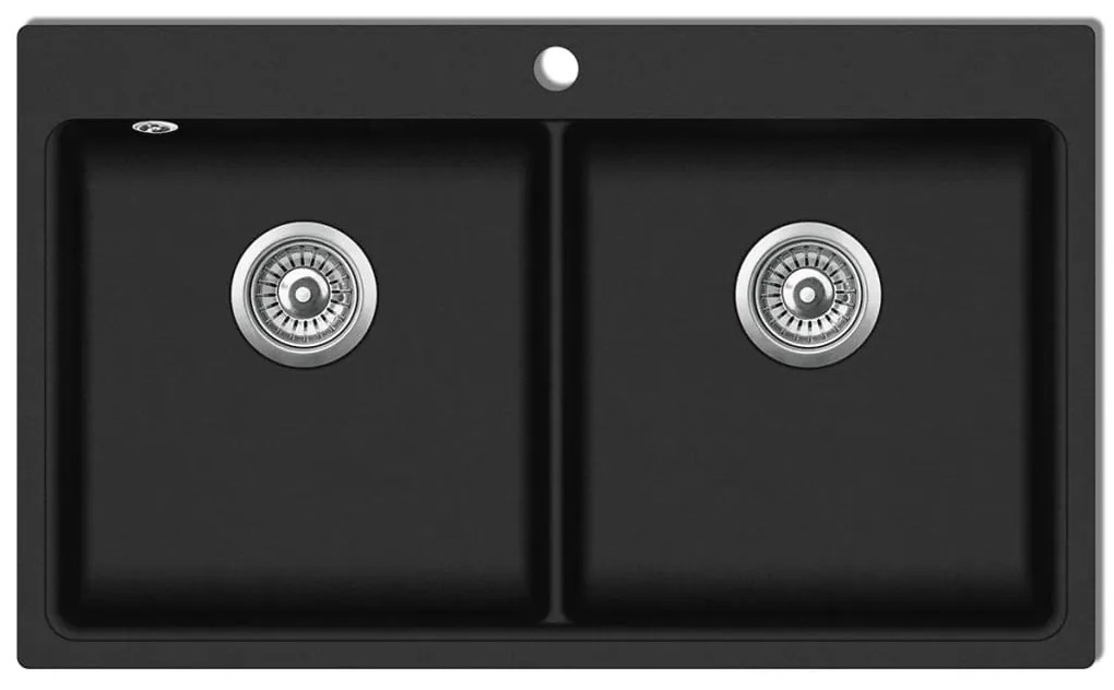 Νεροχύτης Ένθετος με Διπλή Γούρνα Μαύρος Γρανιτένιος