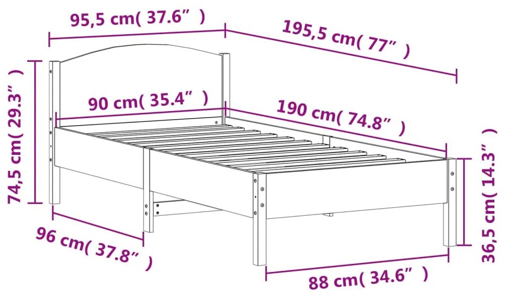 Σκελετός Κρεβατιού Χωρίς Στρώμα 90x190 εκ Μασίφ Ξύλο Πεύκου - Καφέ