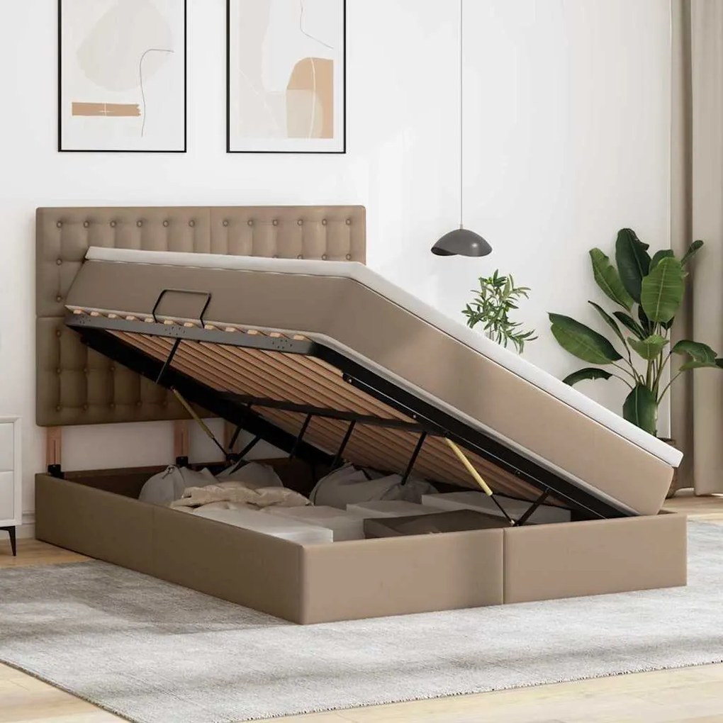 vidaXL Κρεβάτι Αποθήκης Καπουτσίνο 140 x 190 cm Τεχνητό Δέρμα