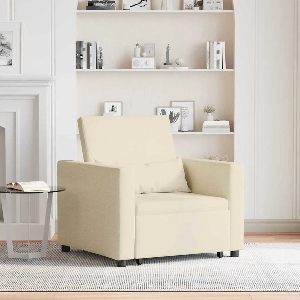 vidaXL Μονός καναπές-κρεβάτι Κρεμ 90 x 165 x 87 εκ. ύφασμα