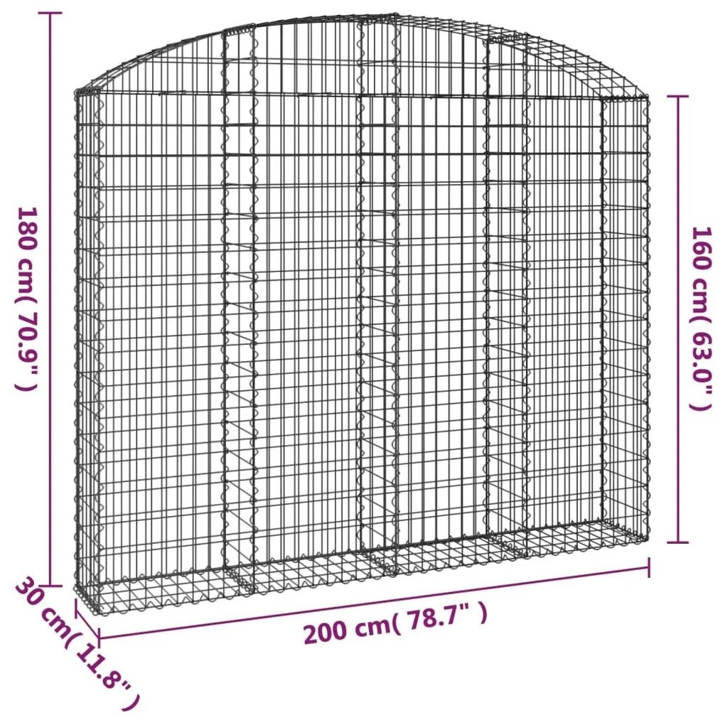 Συρματοκιβώτιο Τοξωτό 200x30x160/180εκ. από Γαλβανισμένο Χάλυβα - Ασήμι